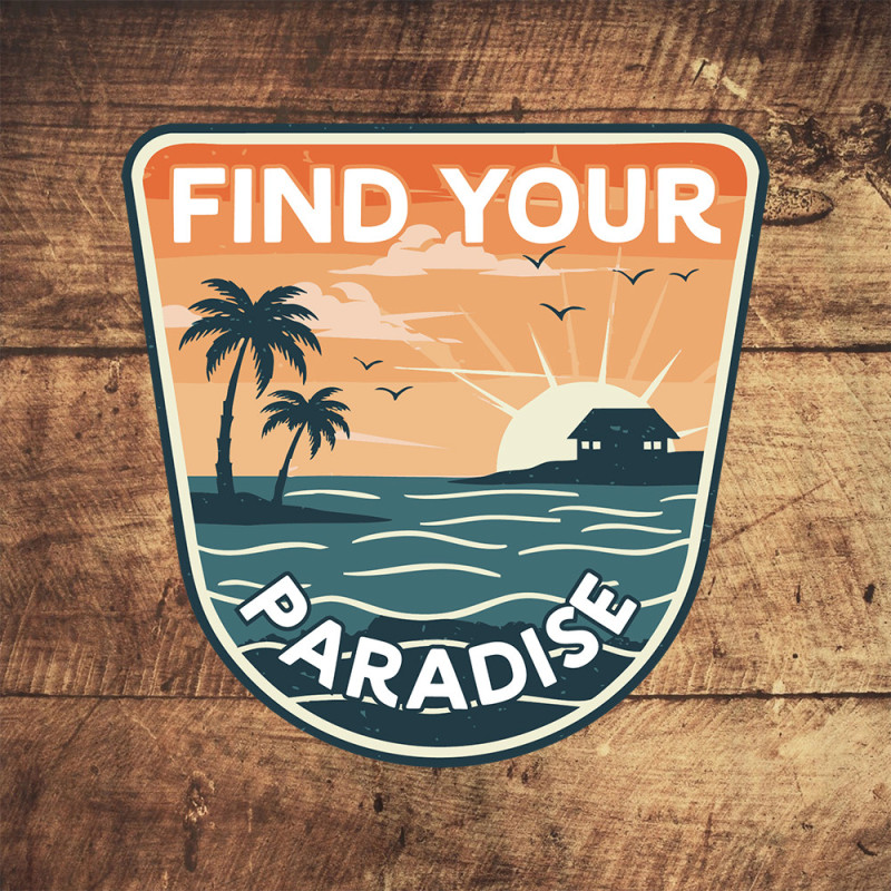 Sunset Badge Logo – Find Your Paradise Sticker